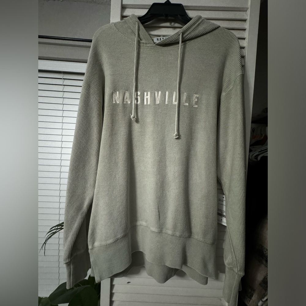 NEW NASH Dusty Green Nashville Oversized Corded Hoodie M/L